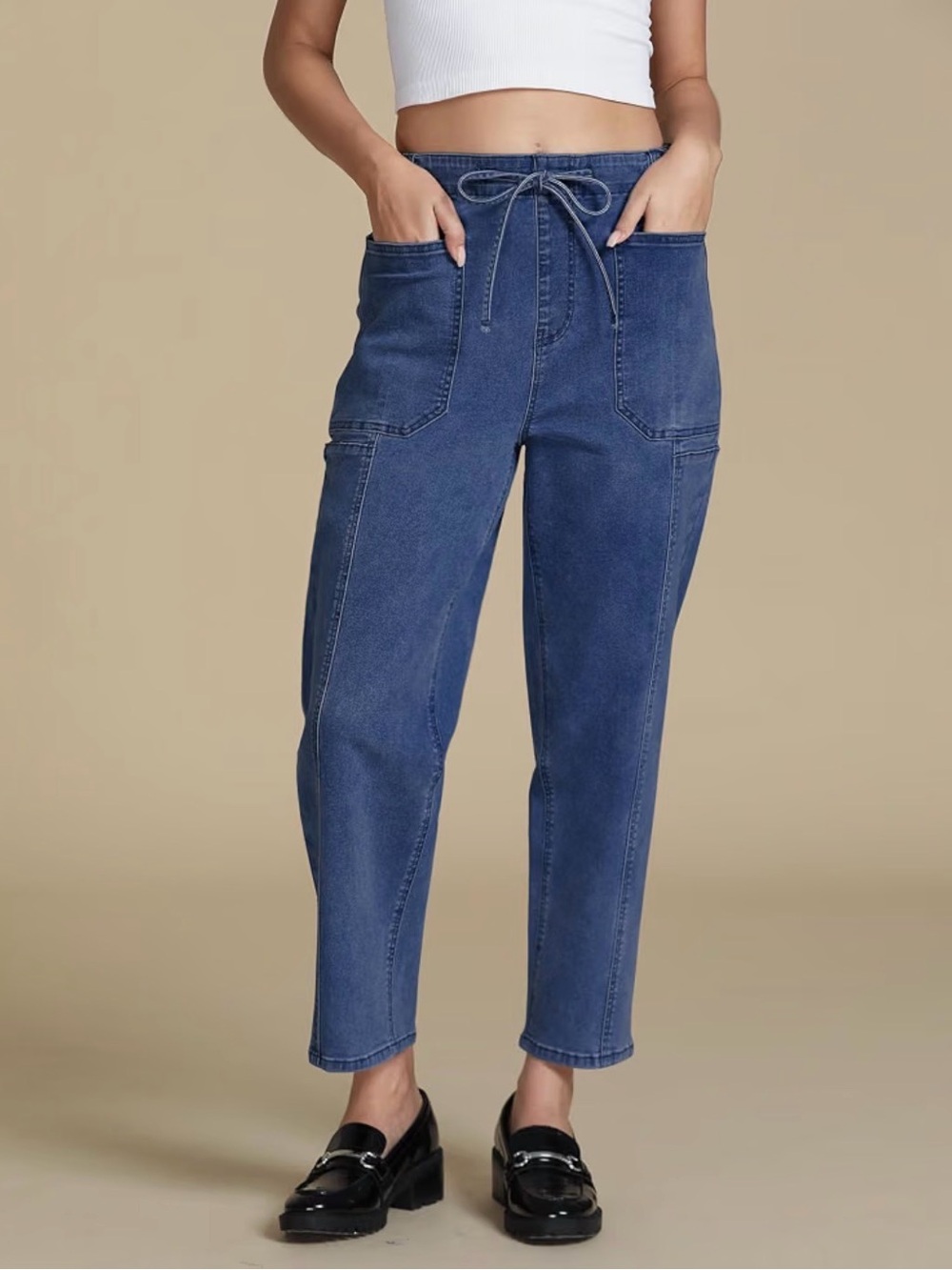 NEW Luvamia Women’s Stretch Pull-On Barrel Jeans – Elastic Waist